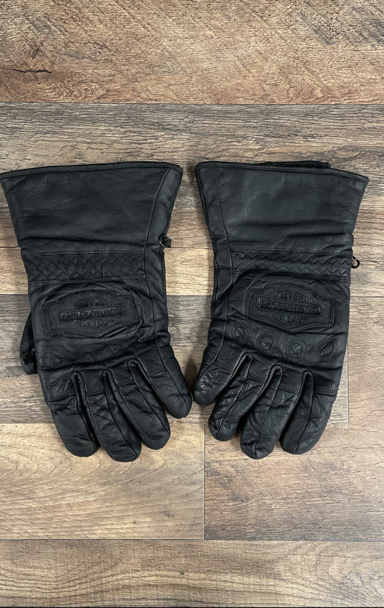 Harley-Davidson Black Leather Motorcycle Gauntlet Gloves Unmarked Size