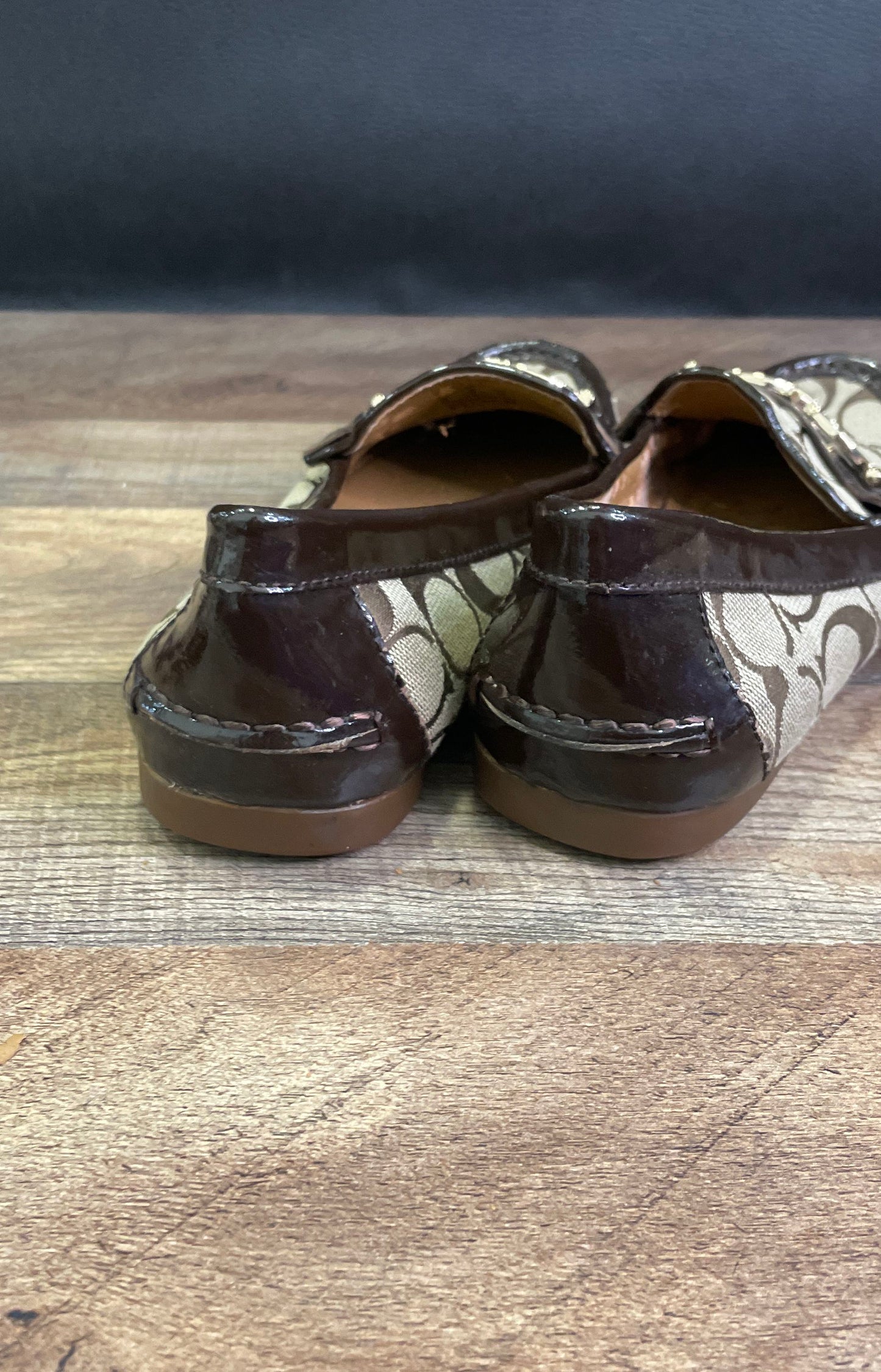 Coach Fortune Signature Canvas Brown Patent Leather Driver Loafers Size 8B
