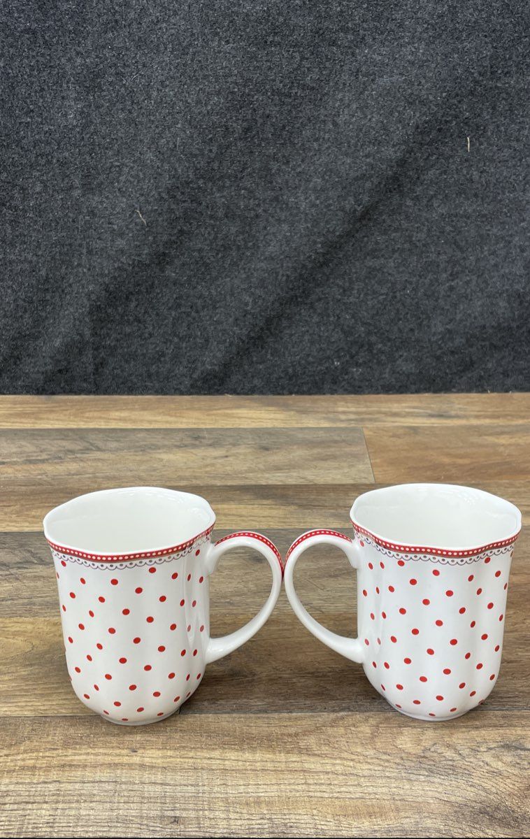 Grace Teaware Josephine Red Polka Dot Mugs Set of 2 Bone China