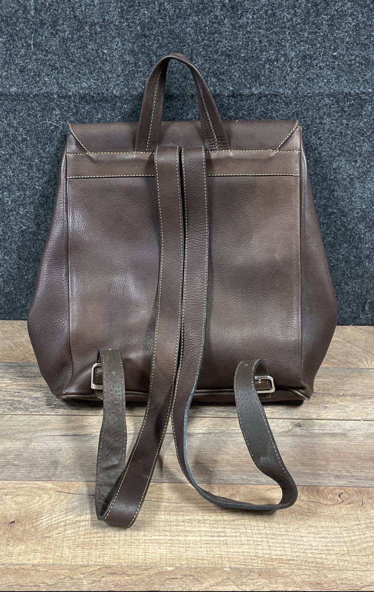 Rugere Brown Pebbled Leather Flap Top Backpack Purse Handbag 14x19