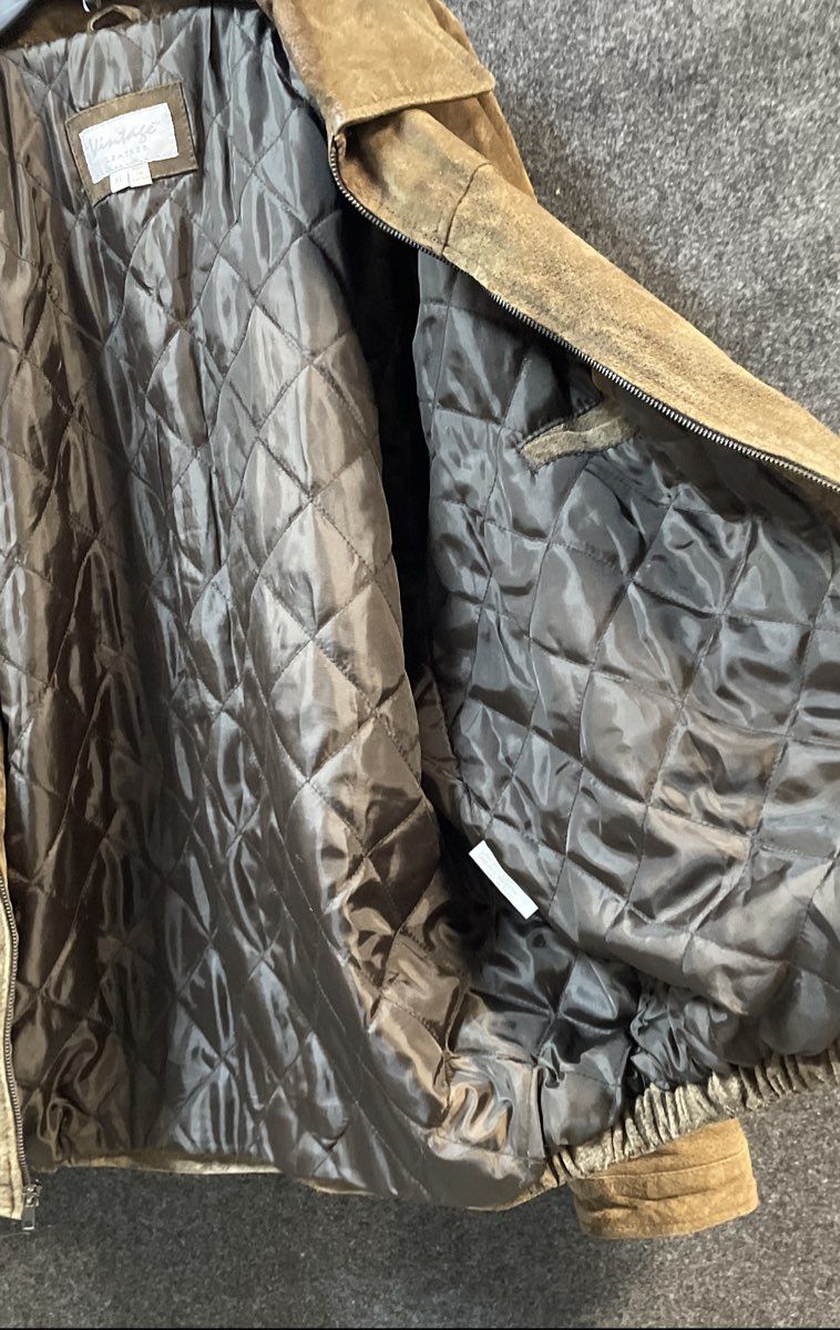 Vintage 90s Vintage Leather Brown Suede Quilted Bomber Jacket Sz XL