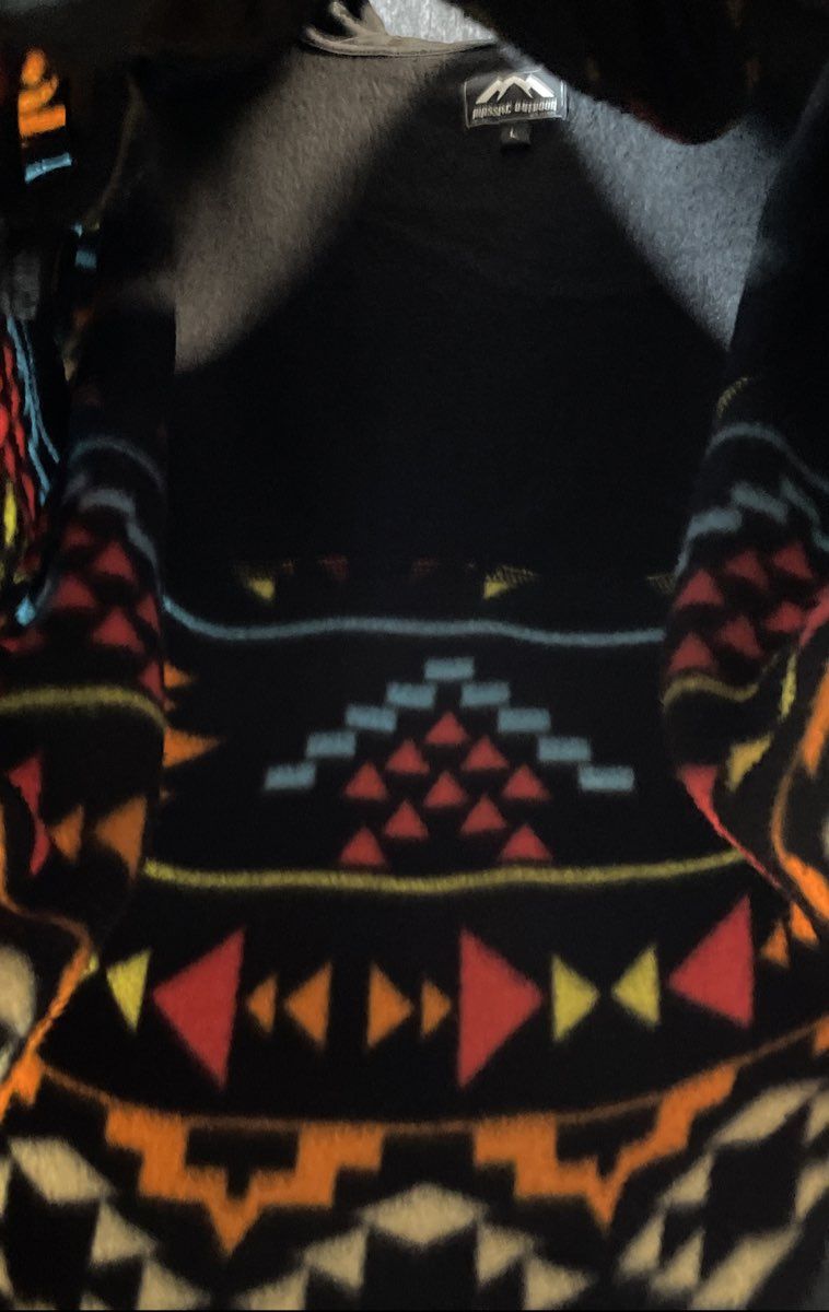 Massive Outdoor Men's Fleece Hoodie Pullover Black Aztec Geometric Pattern Sz L
