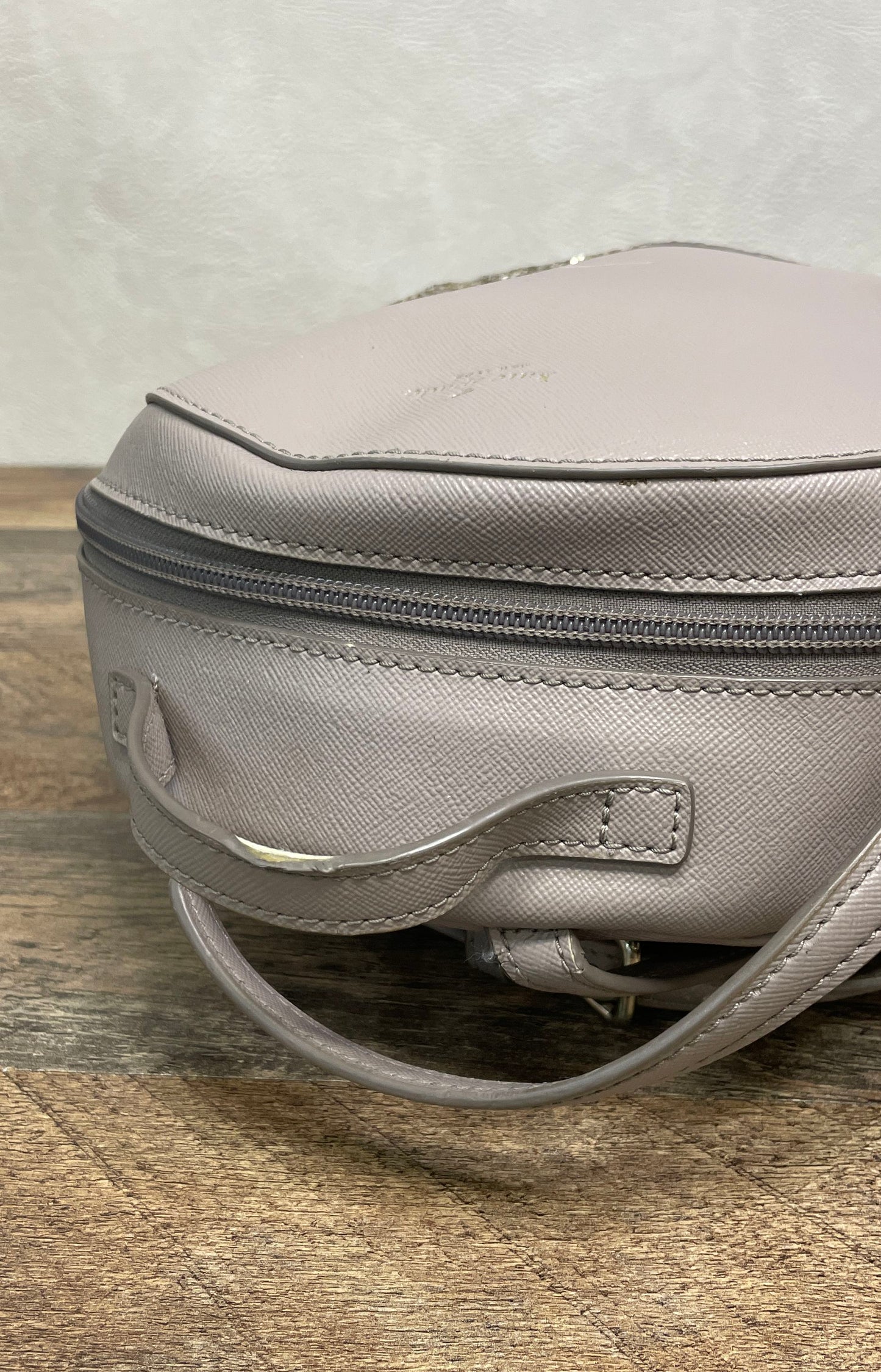 Kate Spade Mauve Grey Saffiano Leather Glitter Small Backpack Gold Hardware