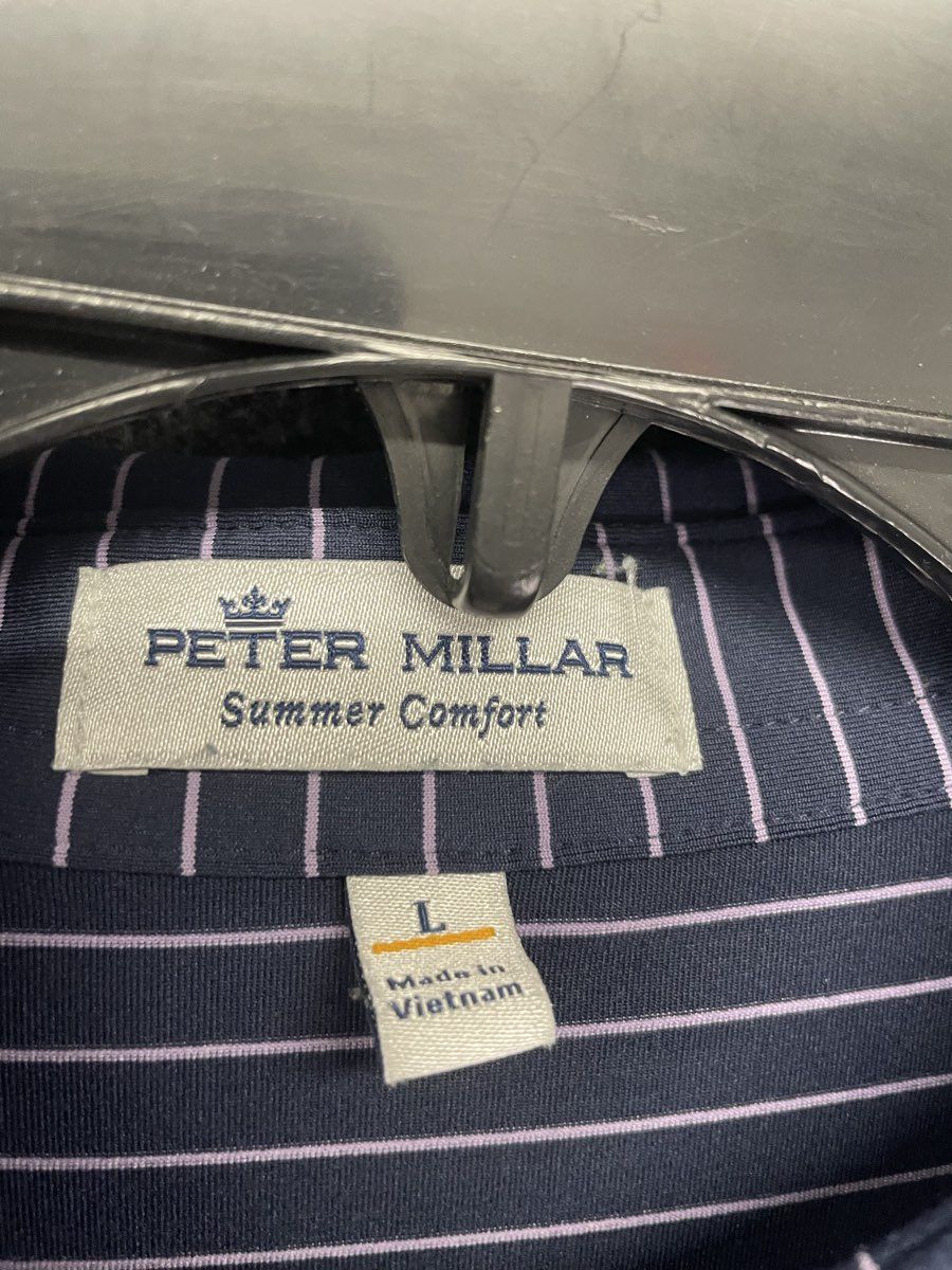Peter Millar Men's Summer Comfort Polo Shirt Navy White Striped FCC Logo Sz L
