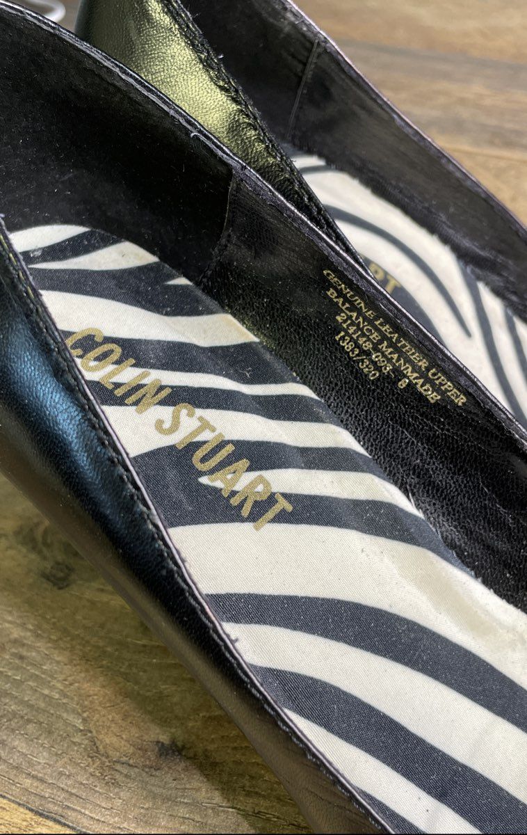 Vintage Y2K Colin Stuart Black Leather Pointed Toe Pumps Heels Womens Size 8