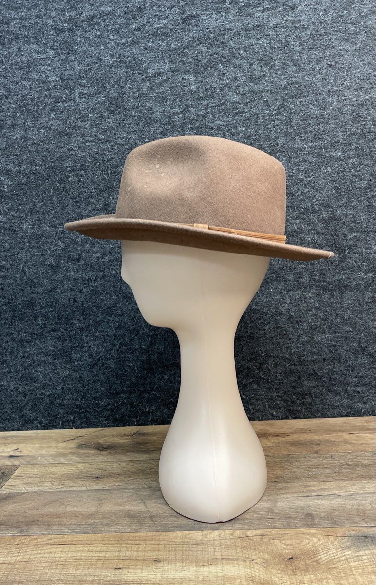 Bailey Brown Felt Fedora Safari Hat Wood Band USA Made Sz Small