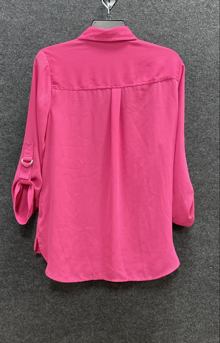 Michael Kors Women's Pink 1/4 Zip Roll Tab Sleeve Pocketed Blouse Tunic Sz M