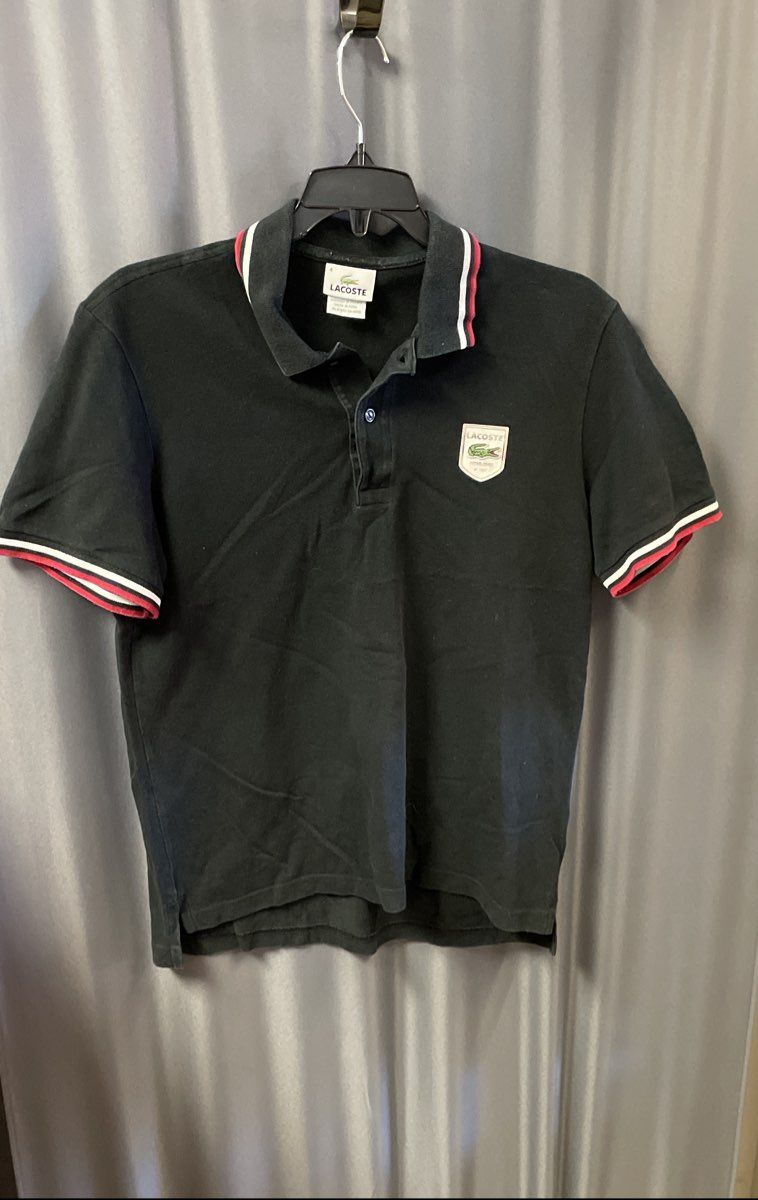 Lacoste Men's Black Shield Crest Logo Tipped Collar Cuffs Polo Shirt Sz 4