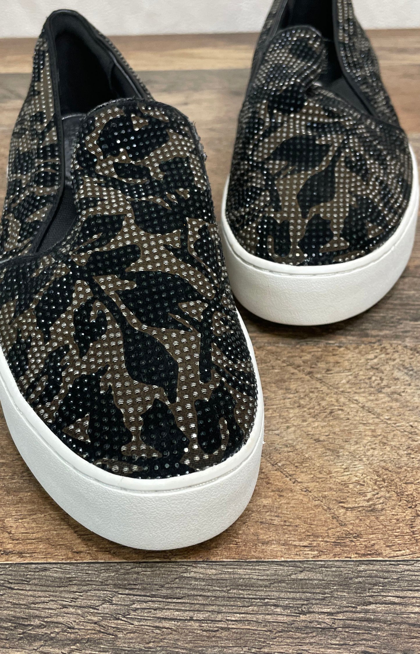 Michael Kors Crystal Camo Rhinestone Platform Slip-On Sneakers Women's Size 8.5