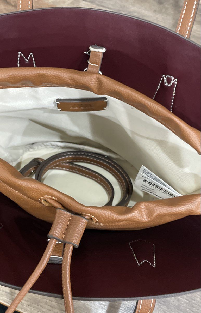 Zara Tan Pebbled Architectural Fan Tote Bag with Contrast Stitching & Pouch