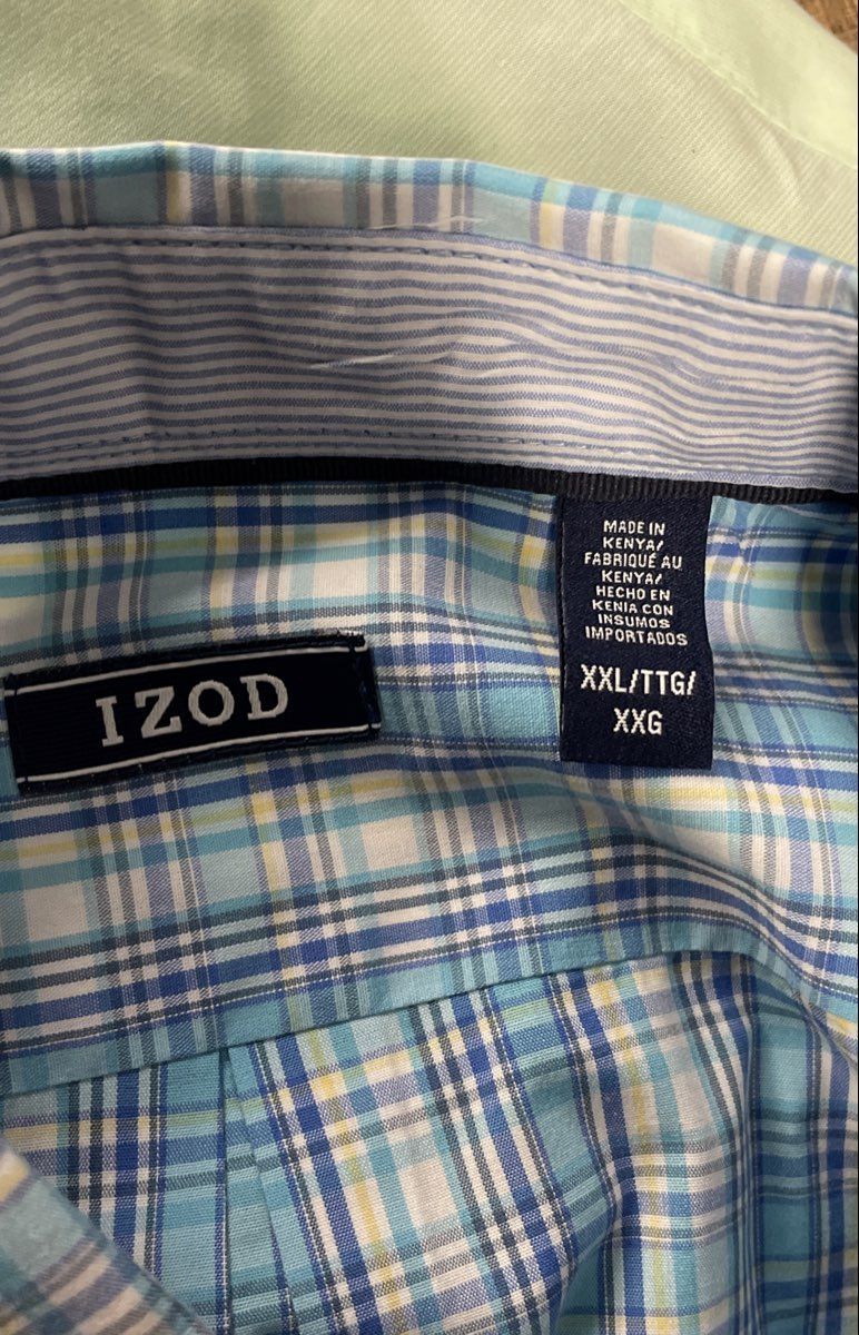 Izod Men's Lot of 2 Button Down Shirts Mint Green Blue Plaid Size XXL
