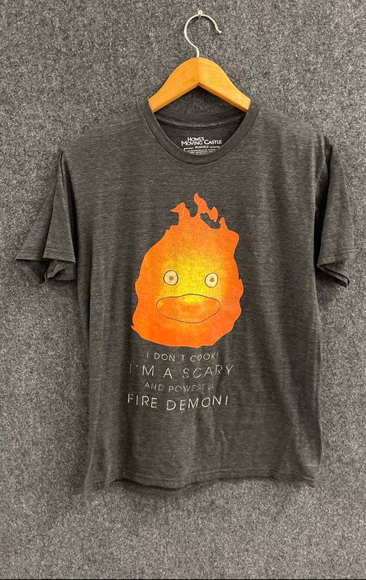 Bioworld Men's Howl's Moving Castle Calcifer Fire Demon Gray Anime Shirt Sz L