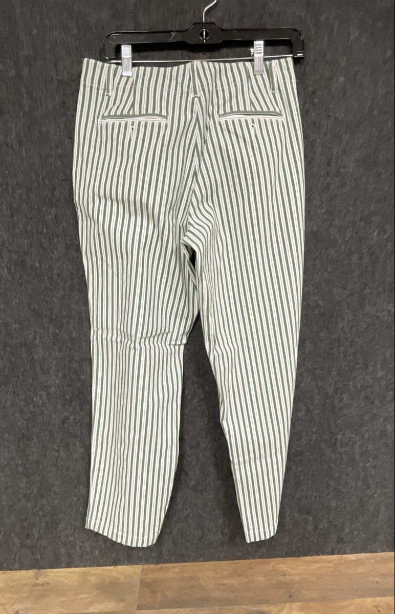 Lands' End Women's Striped Chino Pants Green White Sz 8