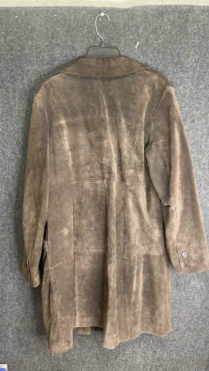 New York & Company Women's Brown Suede Leather 4-Button Car Coat Jacket Sz XL