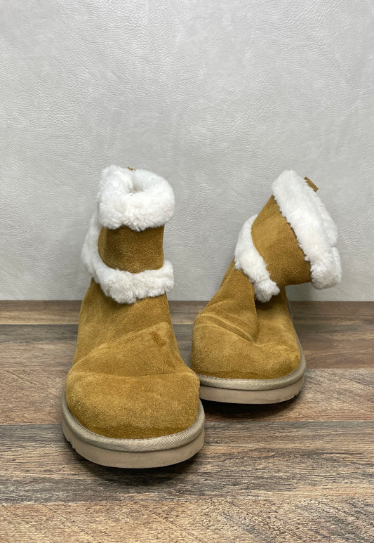 Koolaburra by UGG Victoria Short Chestnut Suede Shearling Boots Women's Size 10