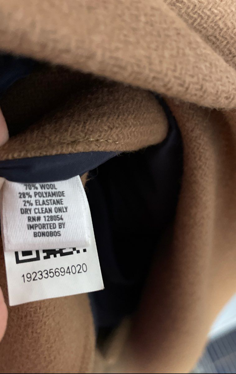 Bonobos Men's Camel Wool Blend 3-Button Topcoat Sz 38R