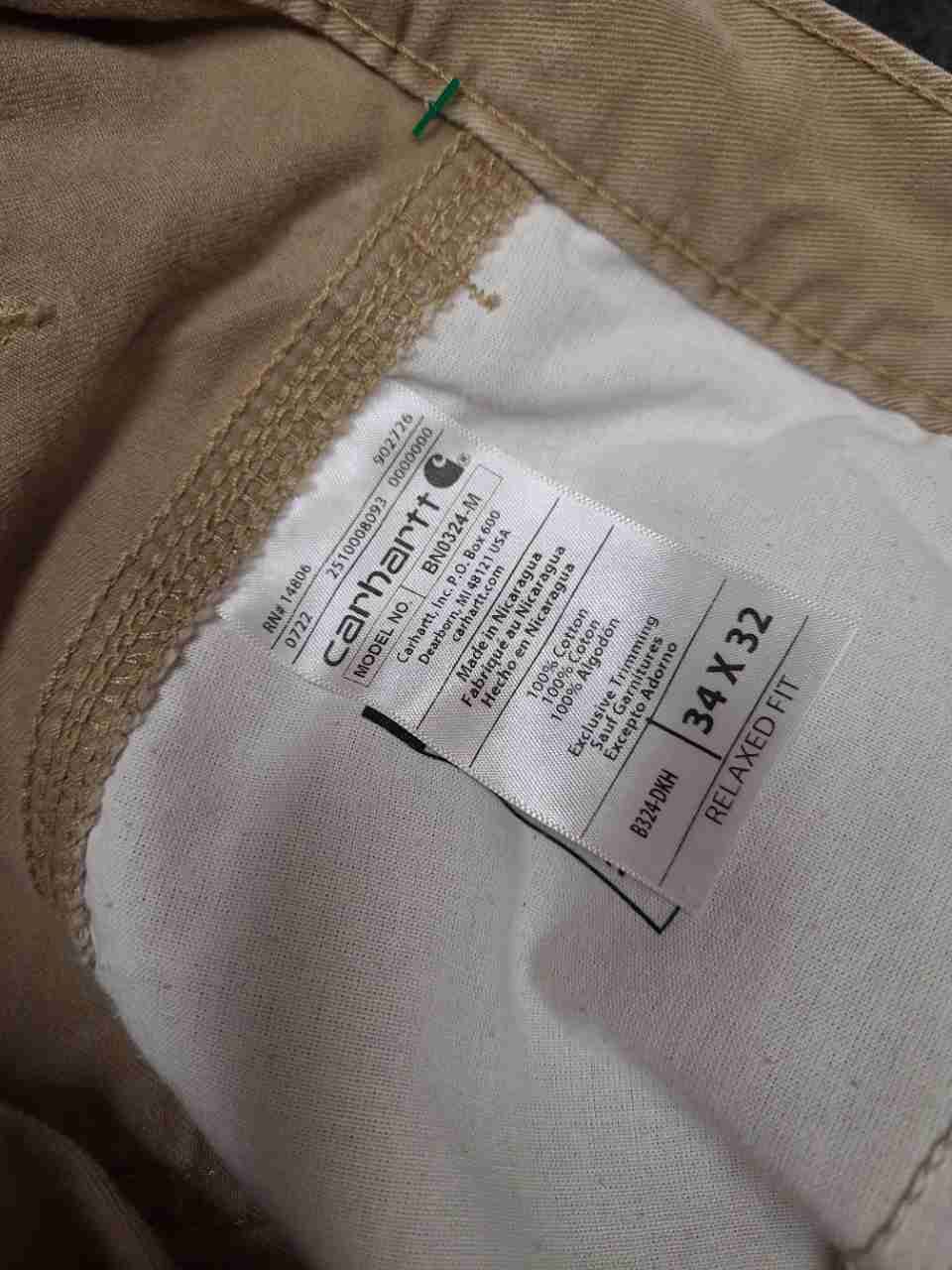 Carhartt Men's Dark Khaki Relaxed Fit Washed Duck Work Dungaree Pants Sz 34x32