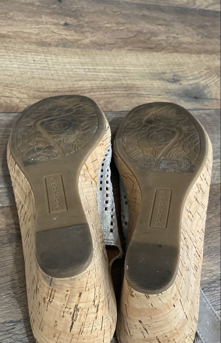 Rockport Briah Perf Sling Grey Brown Wedge Sandals Size 8