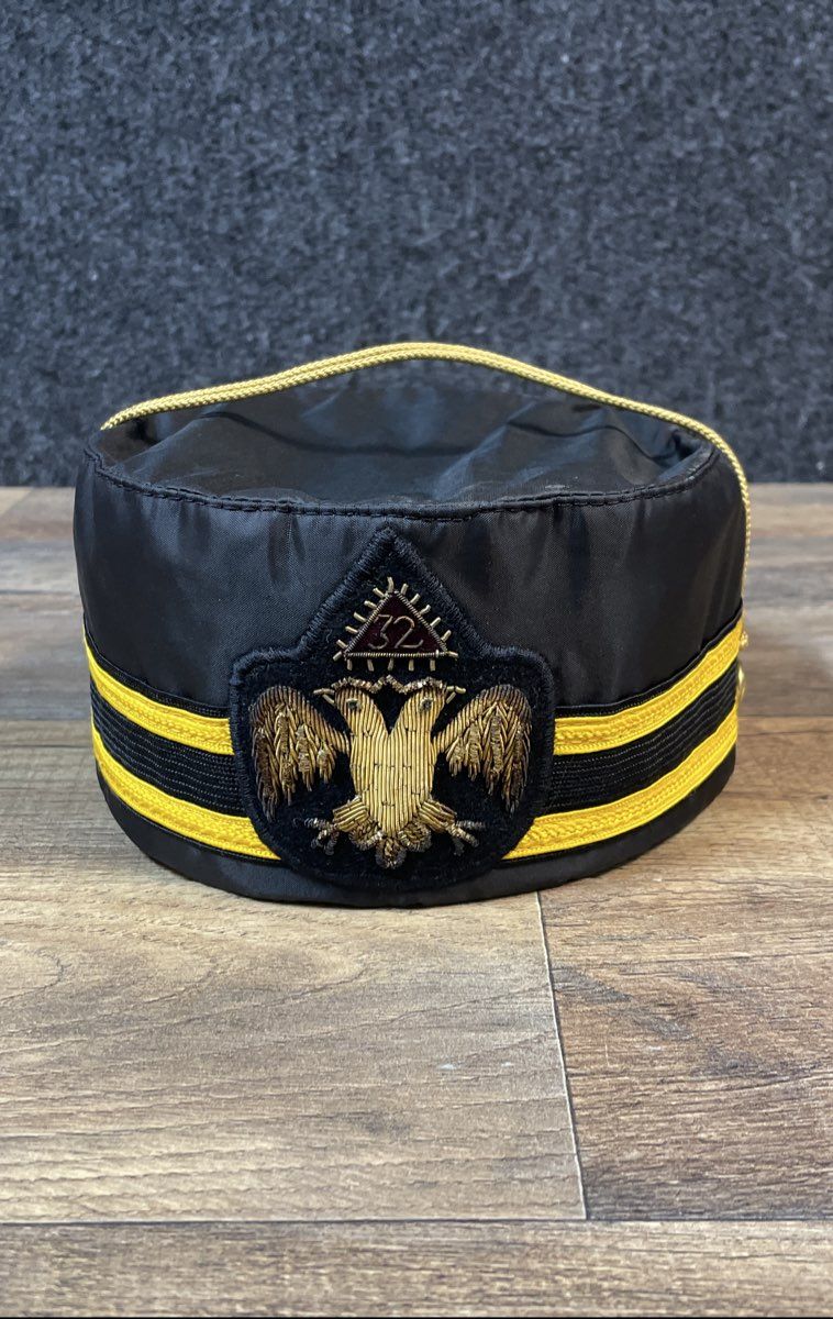 Vintage Freemason 32nd Degree Scottish Rite Black Cap Double Eagle Sz 6 7/8