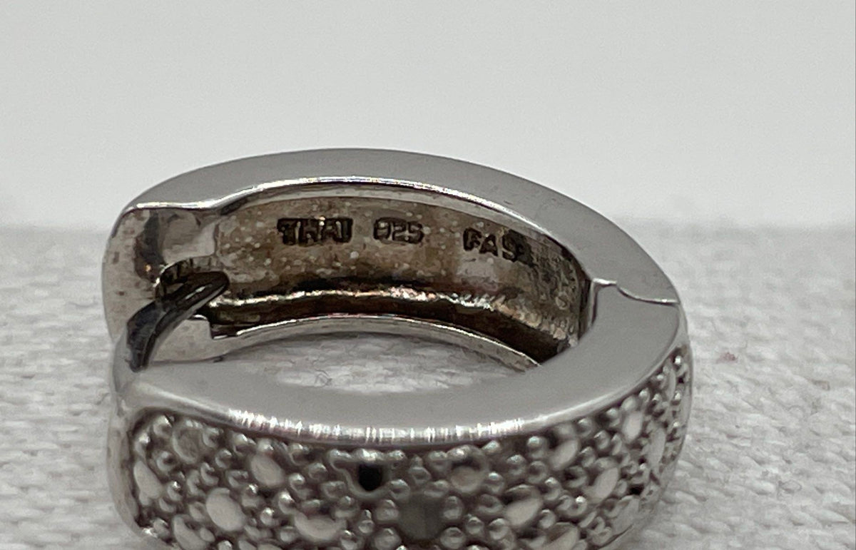 925 Sterling Silver Diamond Accent Huggie Hoop Earrings 4.5g