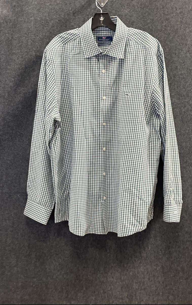 Vineyard Vines Men's Green Gingham Tucker Shirt Classic Fit Button Down Sz L