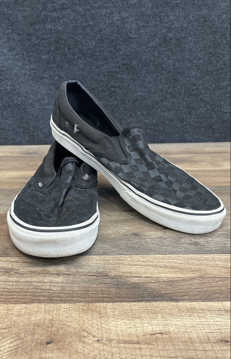 Vans Classic Slip-On Tonal Black Checkerboard Canvas Shoes Men's Size 14