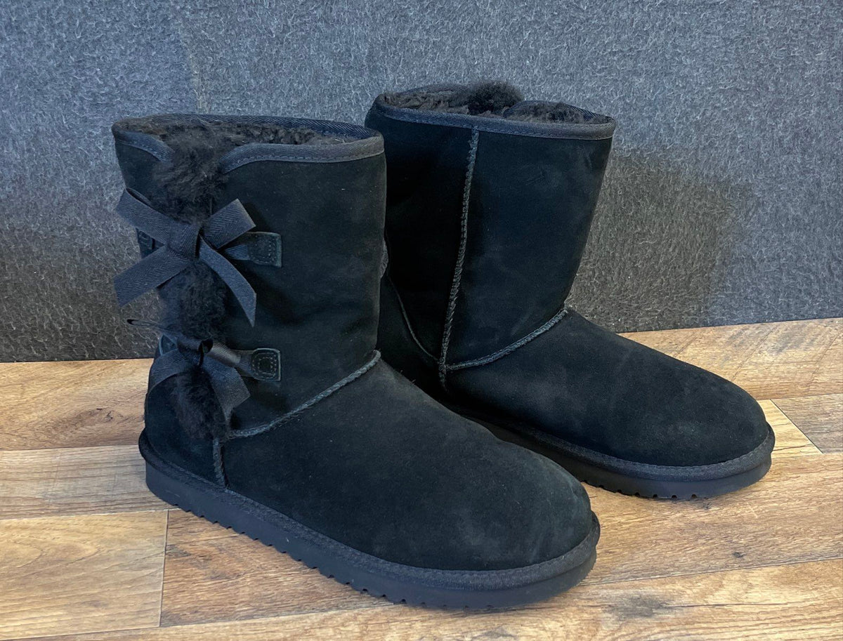 Koolaburra By UGG Victoria Short Black Suede Double Bow Boots Women's Size 10