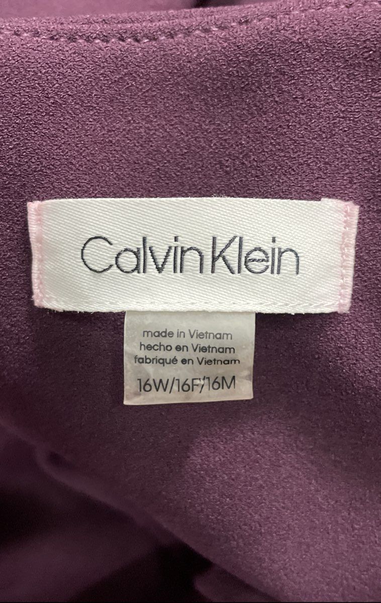Calvin Klein Women's Purple Tiered Bell Sleeve Sheath Crepe Dress 16W NWT