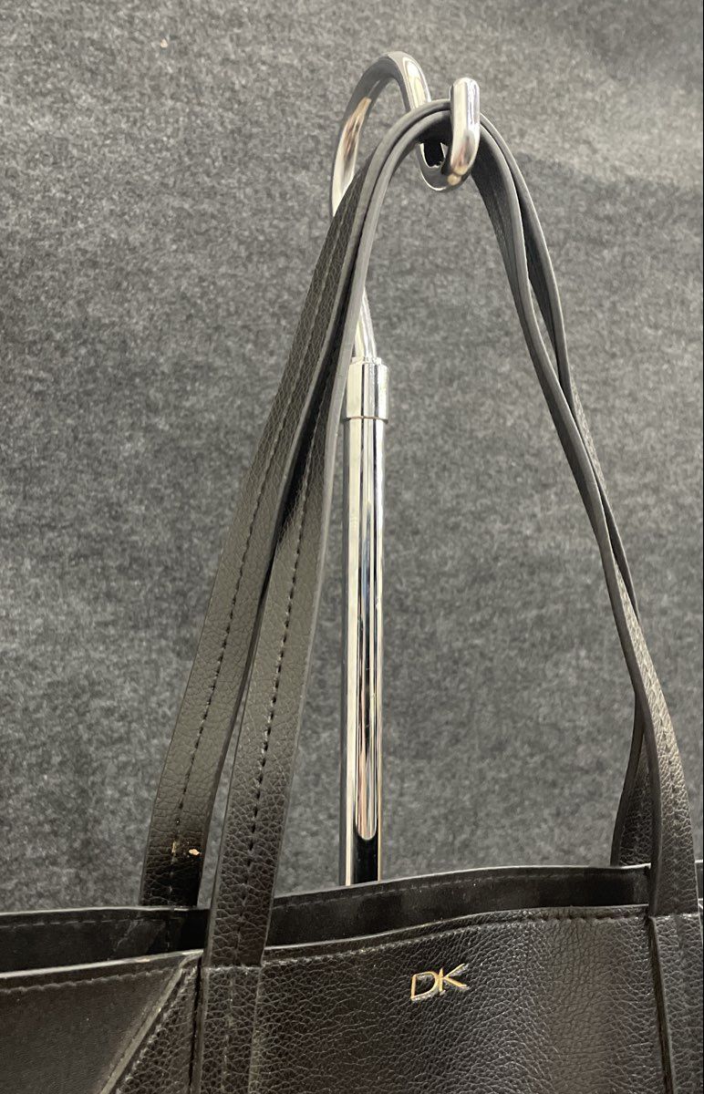 Donna Karan New York Black Pebbled Tote Bag Gold Tone DK Logo