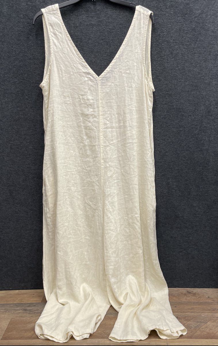 Calypso St. Barth Women's Cream Linen V-Neck Sleeveless Wide Leg Jumpsuit Sz L