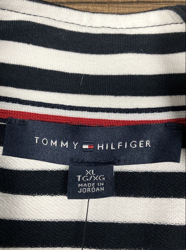 Tommy Hilfiger Women's Blazer Navy White Striped Cotton Crest Button Sz XL NWT