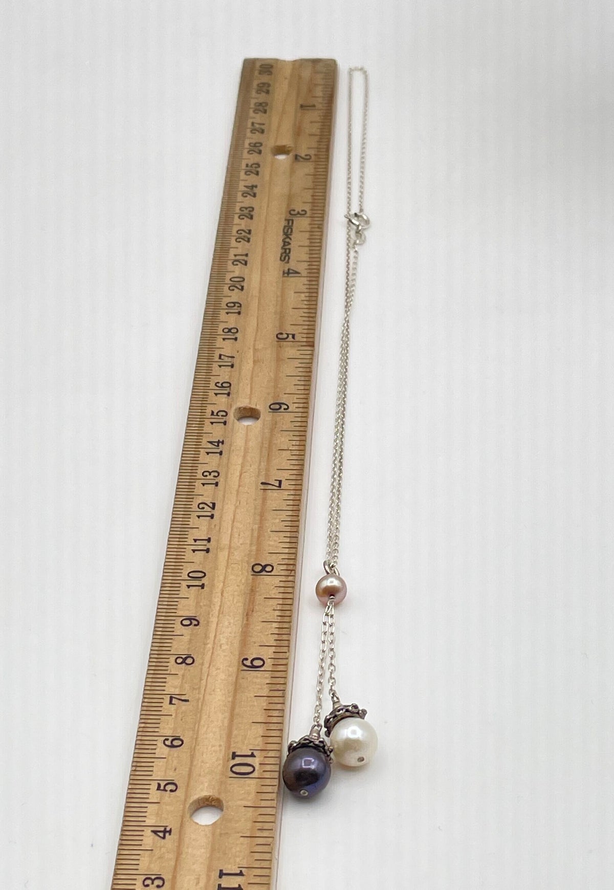 925 Sterling Silver Pink, White & Gray Pearl Lariat Necklace 6g