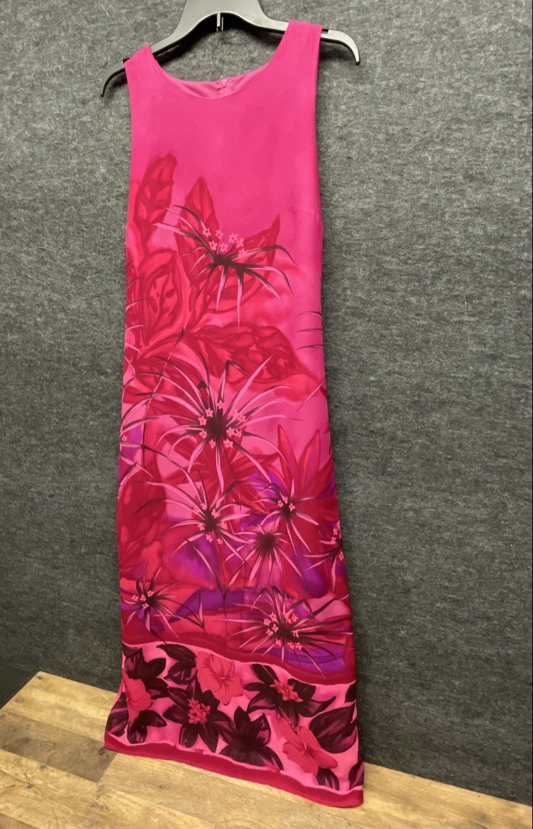 Vintage 90s AGB Byer California Women's Pink Tropical Floral Maxi Dress Sz 10
