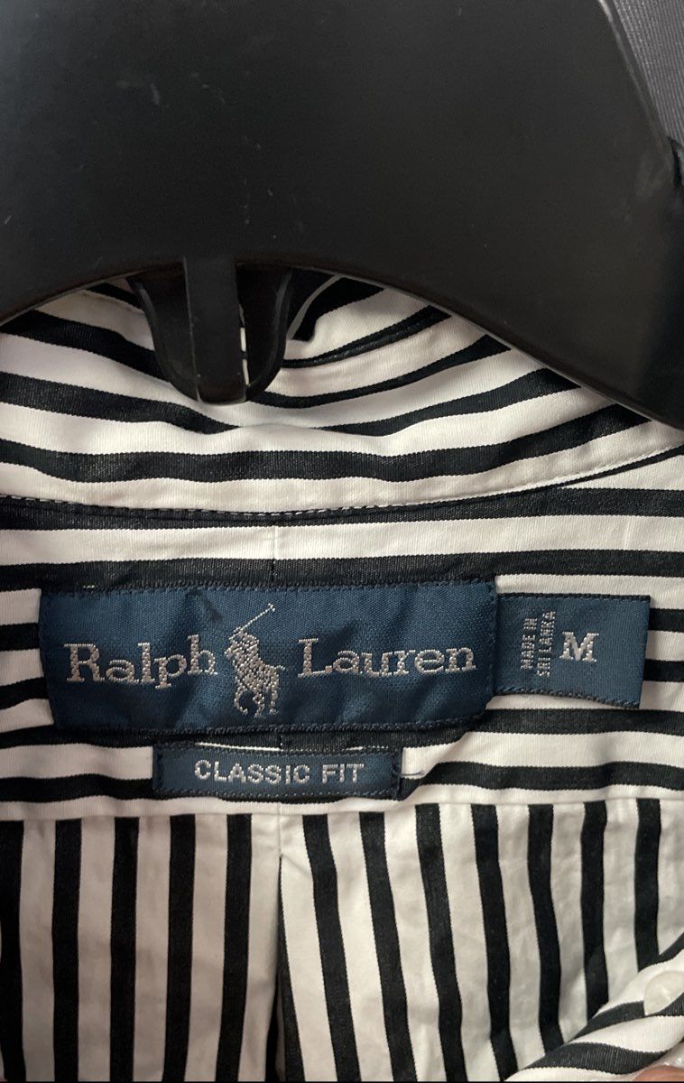 Ralph Lauren Men's Black White Striped Classic Fit Oxford Shirt Sz M