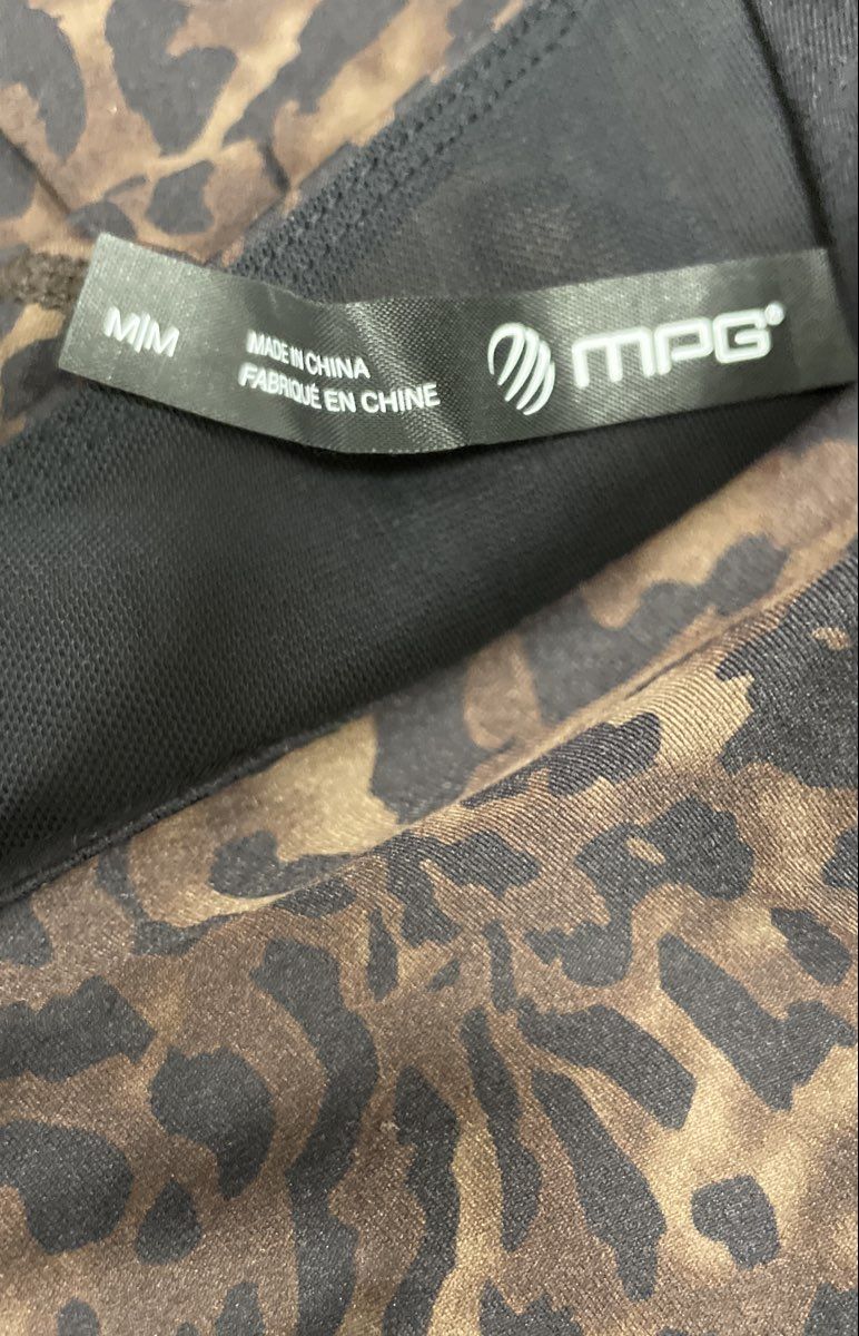 MPG Women's Leopard Print Activewear Tank Top & Bike Shorts Set Brown Sz M