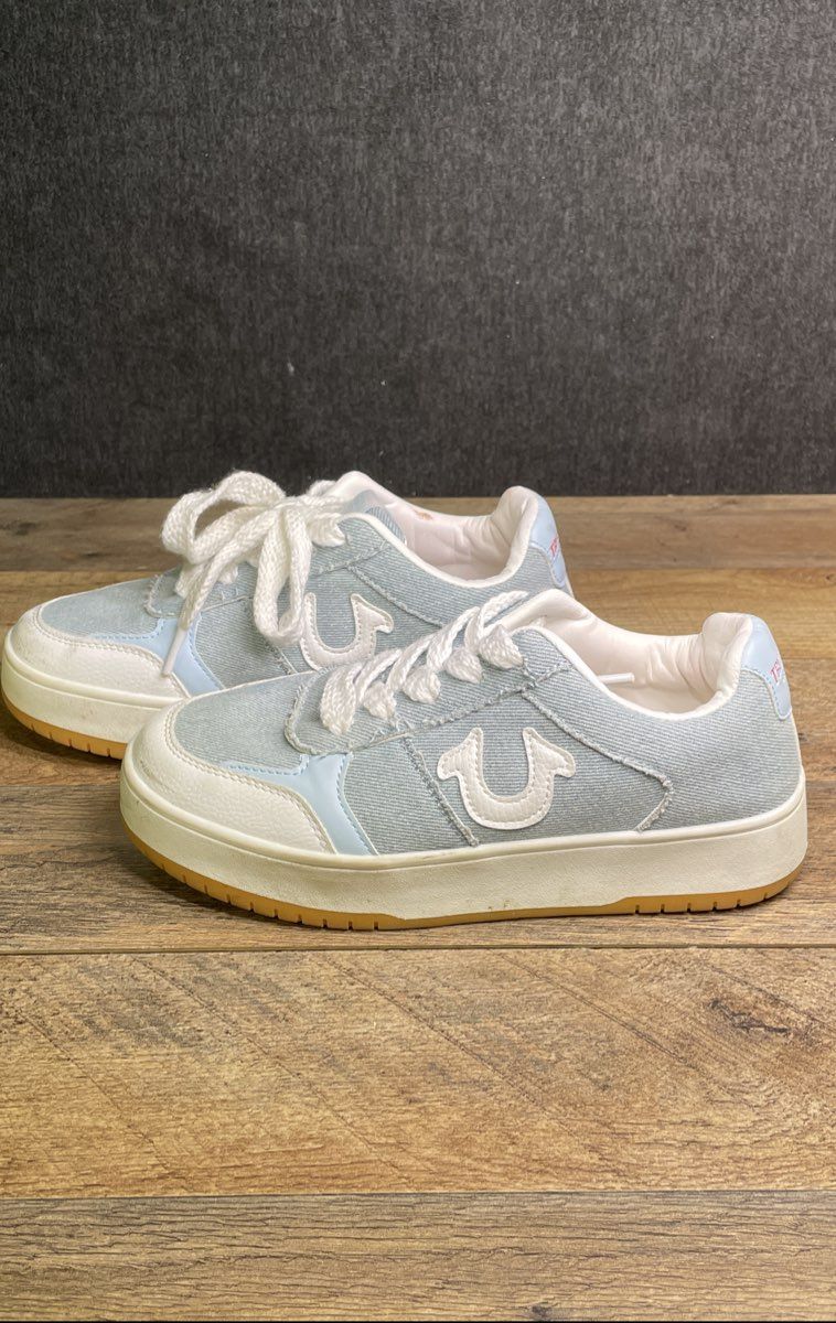 True Religion Allison Light Blue White Denim Sneakers Women's Size 6