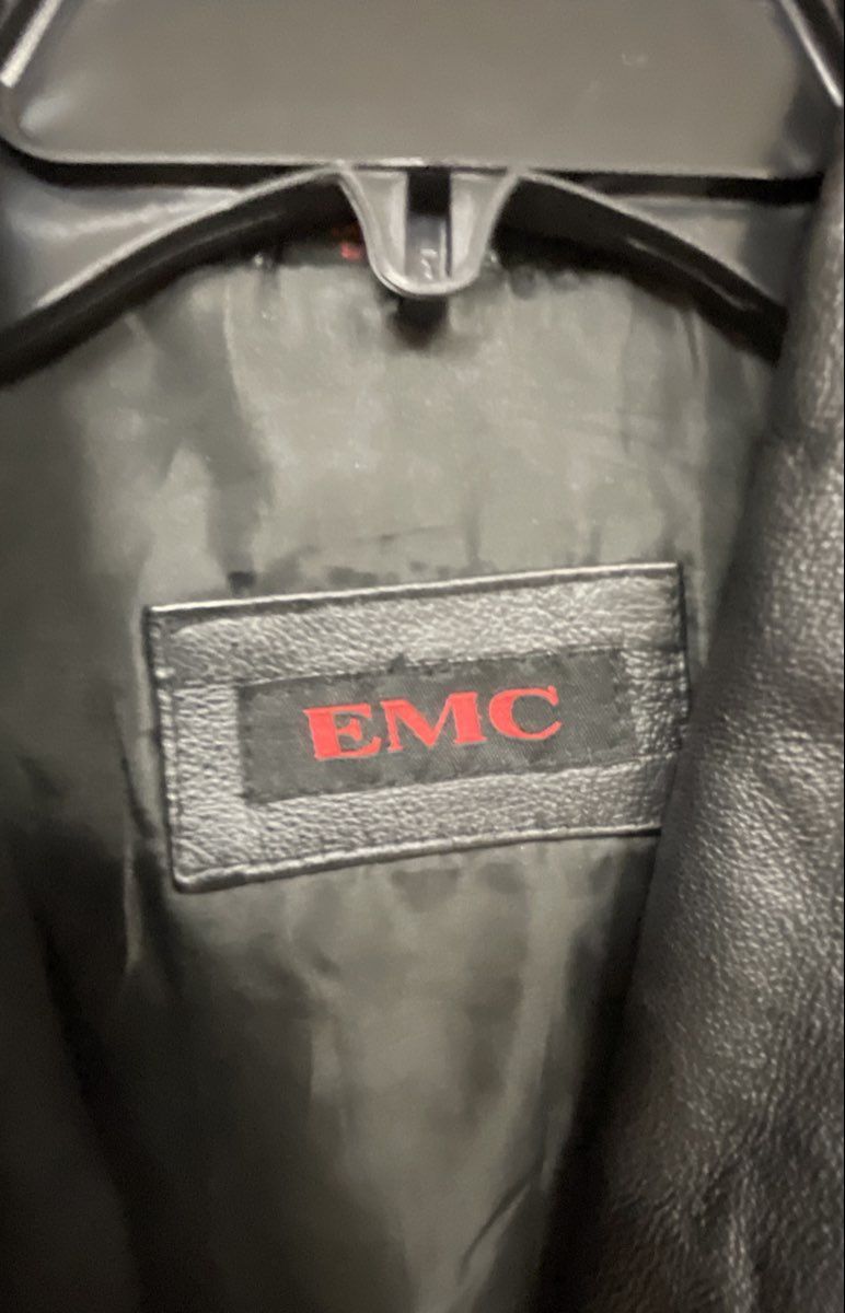 EMC Women's Black Leather Full Zip Stand Collar Tailored Jacket Sz S