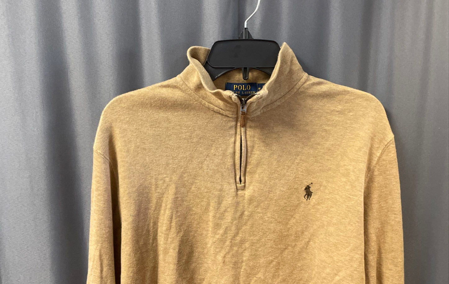 Polo Ralph Lauren Men's Tan Estate Rib 1/4 Zip Pullover Cotton Sweater Sz M