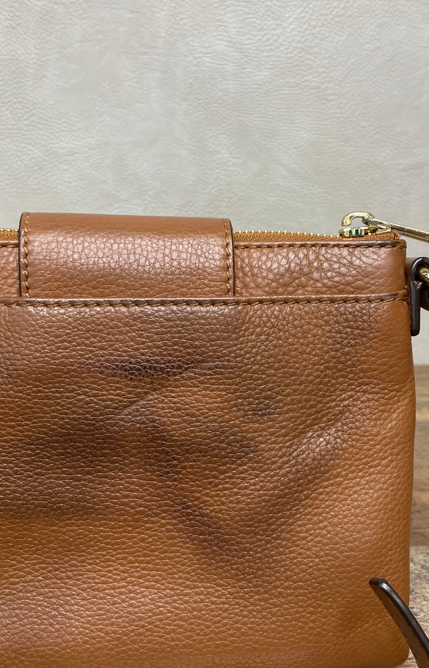 Michael Kors Brown Pebbled Leather Fulton Crossbody Wallet Bag Gold Hardware