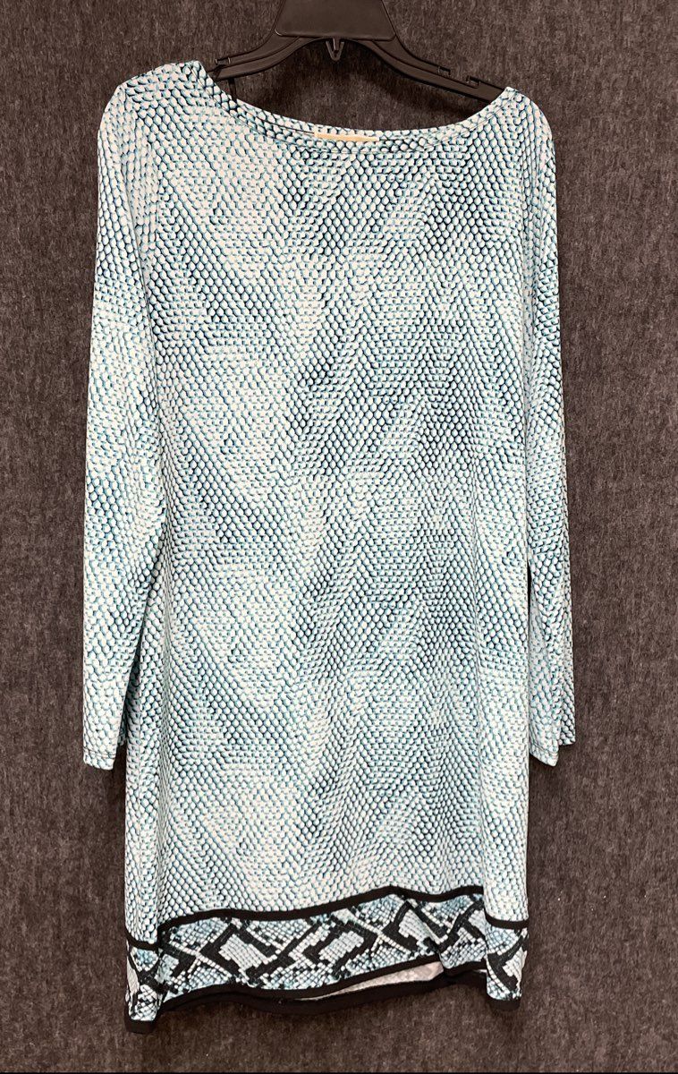 Michael Kors Women's Turquoise Snakeskin Print Boat Neck Geometric Dress Sz XL
