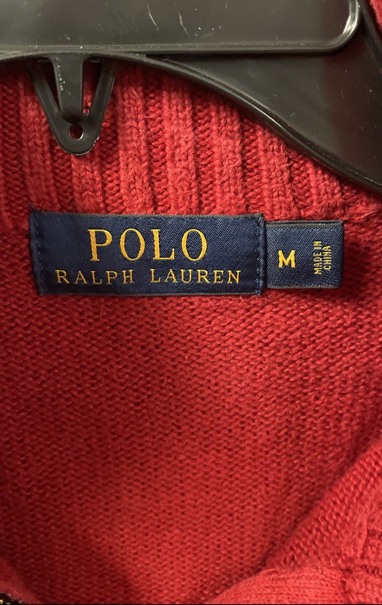 Polo Ralph Lauren Men's Red 1/4 Zip Cotton Knit Sweater Sz M