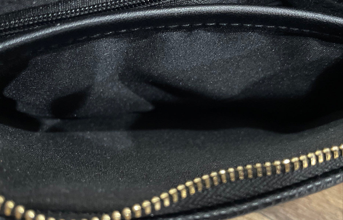 Nanette Lepore Black Pebbled Leather Bangle Money Bag Pouch Gold Tone