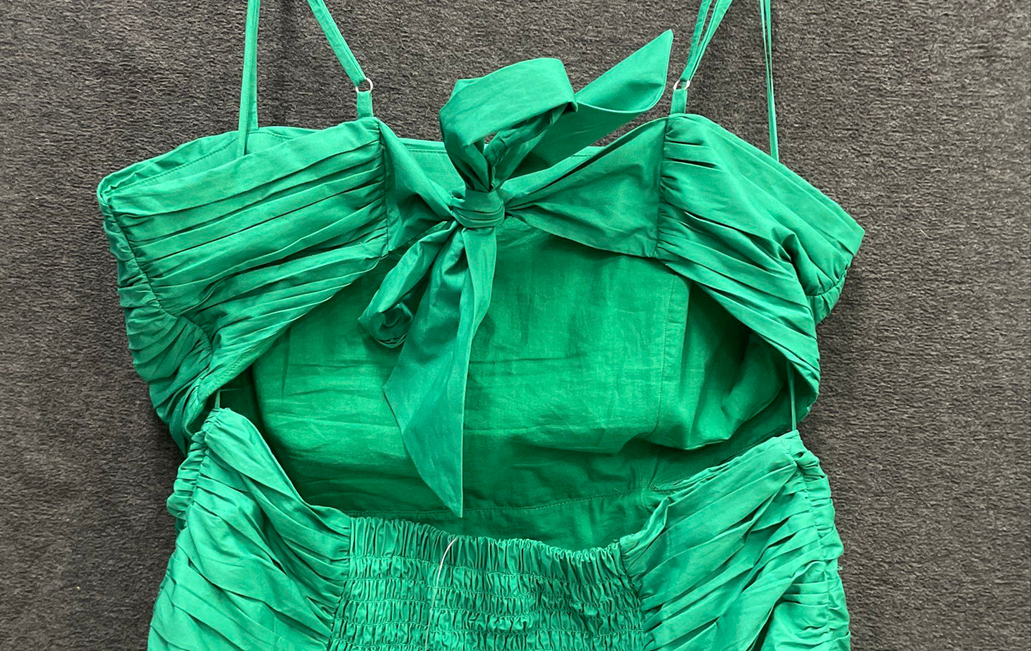 LOFT Women's Green Ruched Tie Back Spaghetti Strap Cotton Midi Dress Sz 10 NWT