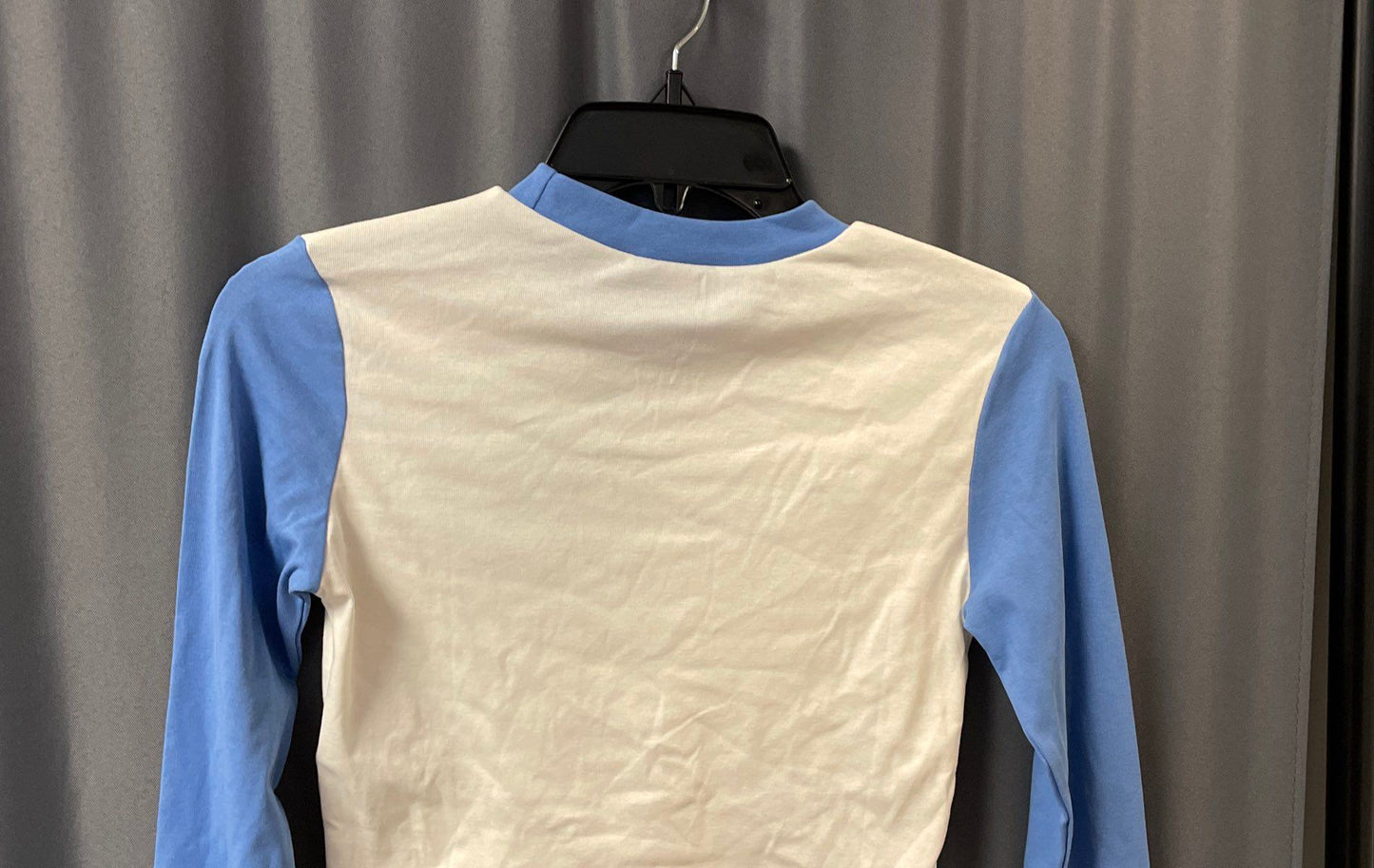 Edikted Women's Blue White FOMO Graphic Long Sleeve Crop Top Sz S NWT