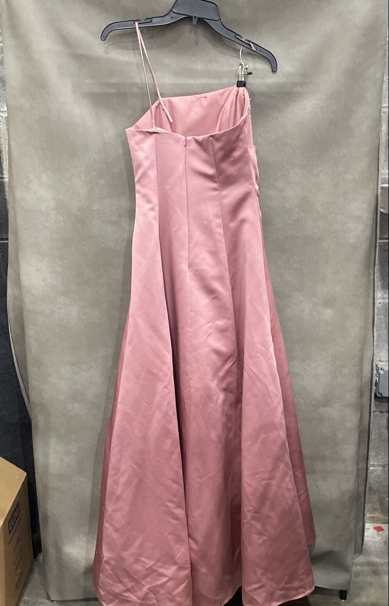 David's Bridal Women's Pink One Shoulder Beaded Ruched Evening Gown Dress