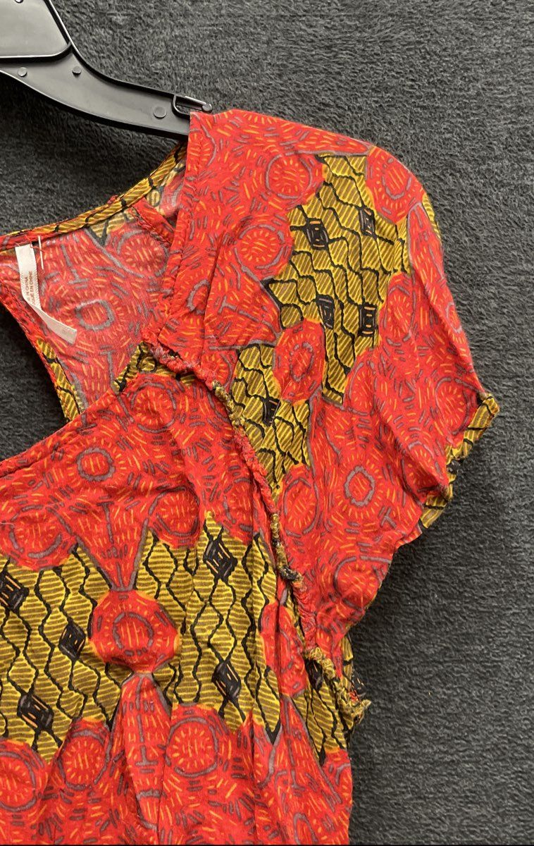 Free People Women's Red Geometric Tribal Print Open Back Mini Dress Sz M