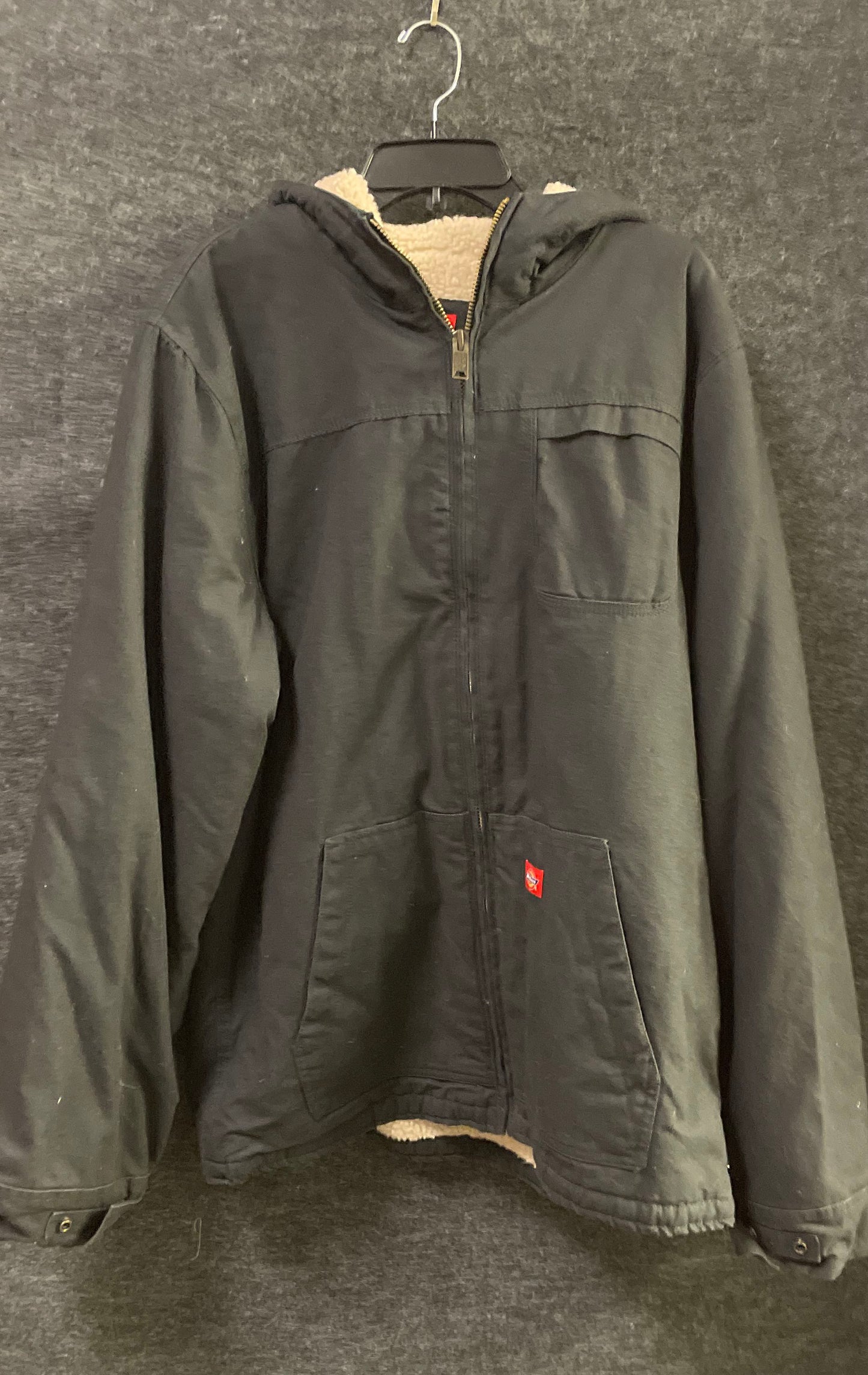 Dickies Men's Black Sherpa Lined Duck Canvas Hooded Full Zip Jacket Sz LT