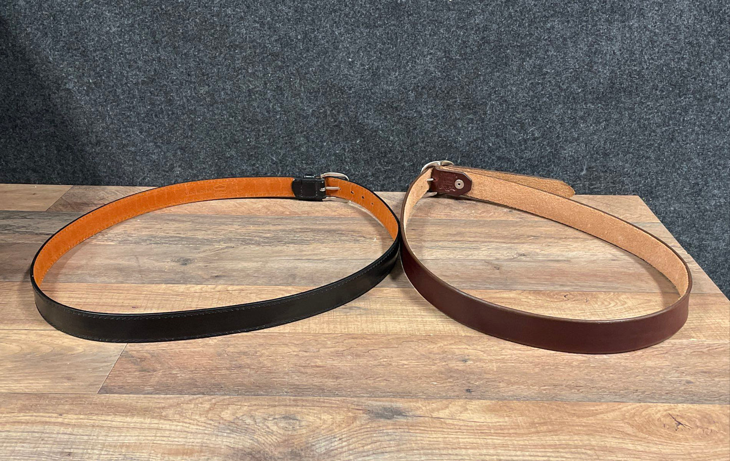 Men's Leather Belts Lot of 2 Black Brown Genuine Leather USA & China Sz 50