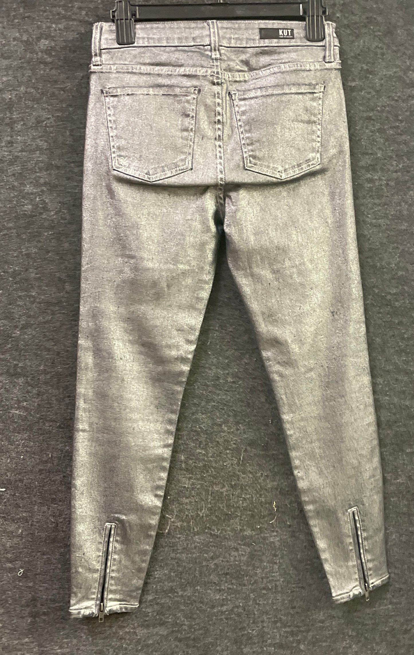 Kut From The Kloth Women's Silver Metallic Coated Ankle Zip Skinny Jeans Sz 0