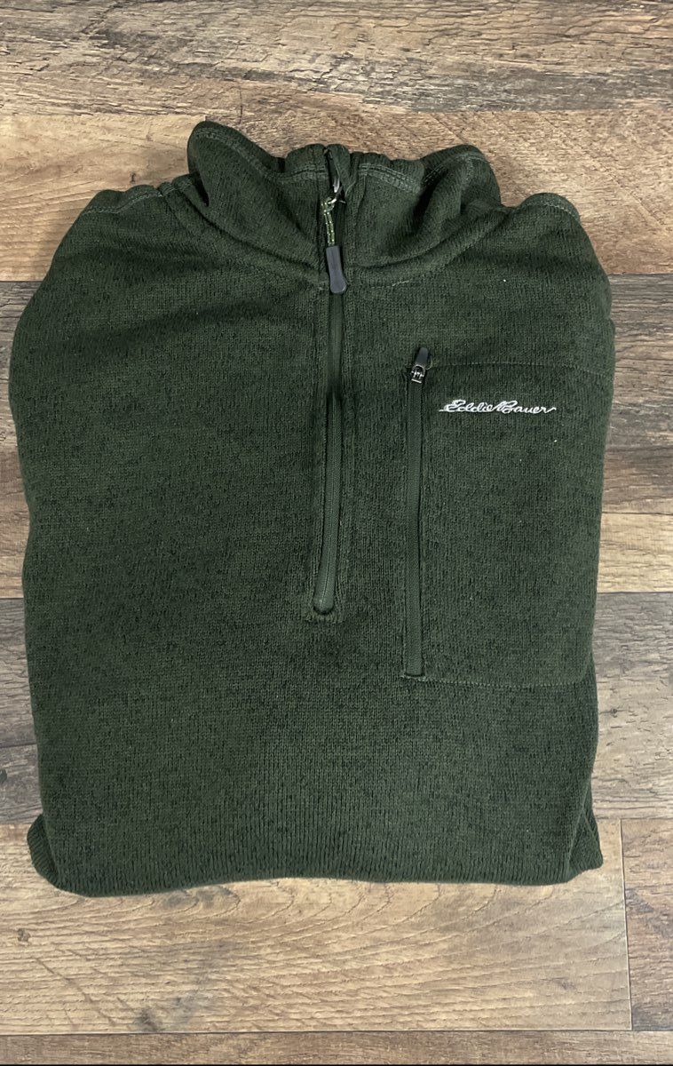 Eddie Bauer Men's Green Quarter Zip Fleece Lined Pullover Sweatshirt Sz XL